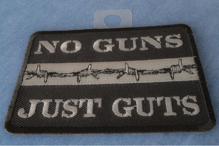 No Guns Just Guts Thin Silver Line Patch For Correctional Officers diagonal view
