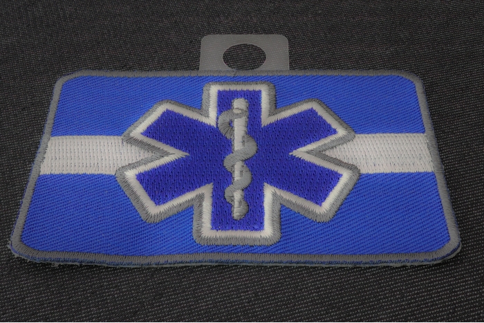 Thin White Line Blue Star Of Life Iron on Patch For EMS diagonal view