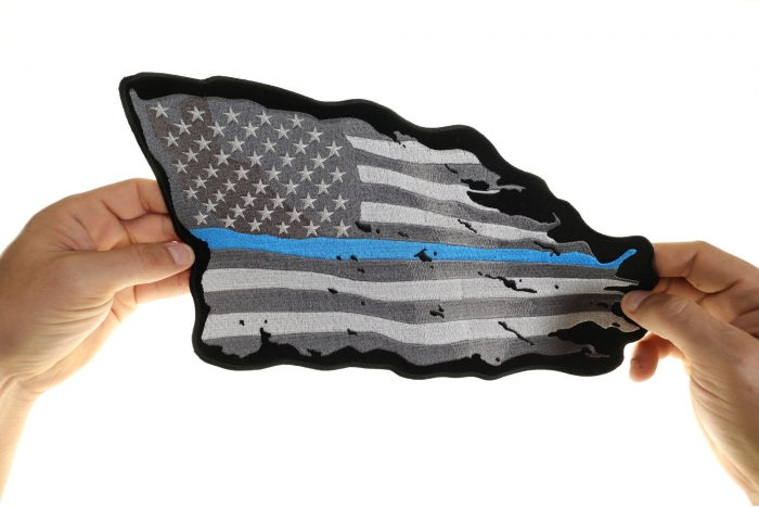 Blue Stripe American Flag Patch, Large Patriotic Patches shown on hand for size comparison