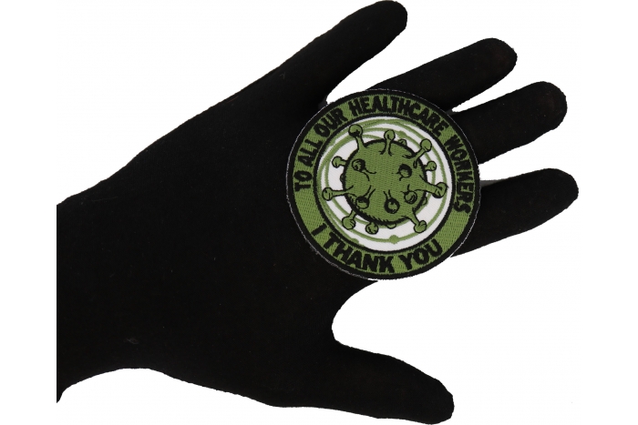 To All Healthcare Workers I thank you Covid 19 Pandemic 2020 Patch shown on hand for size comparison