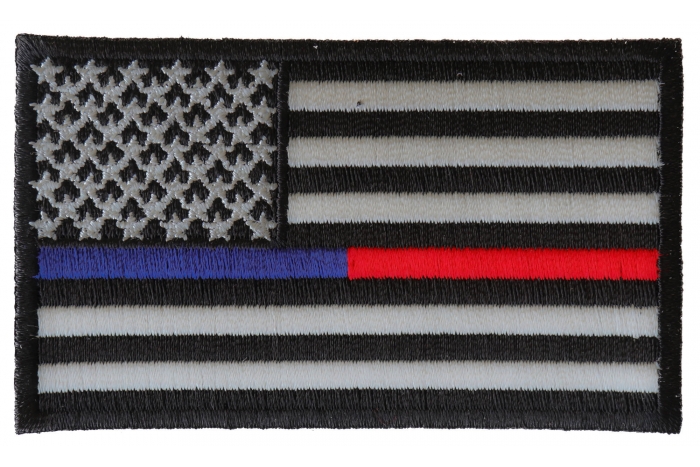Red and Blue Line Law Enforcement and Firefighter Support American Flag Patch