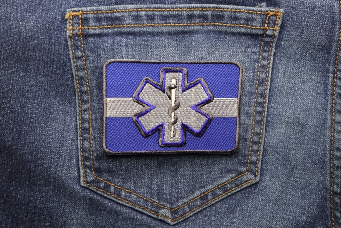 EMT Patch Thin White Line shown on jeans