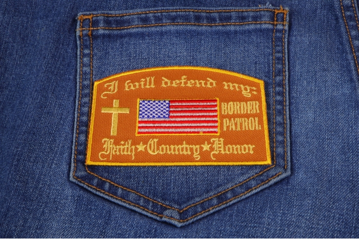 I Will Defend My Faith Country Honor Border Patrol In Brown Patch shown on jeans