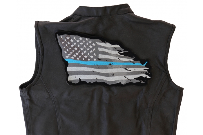 Blue Stripe American Flag Patch, Large Patriotic Patches shown on leather vest
