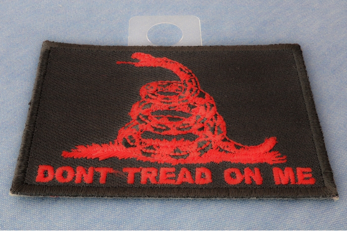 Don't Tread On Me Gadsden Flag Red Over Black Patch diagonal view