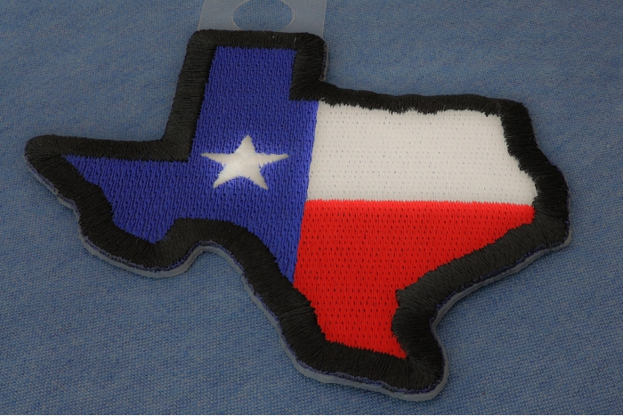 Texas Map Texas Flag Black Border Patch diagonal view