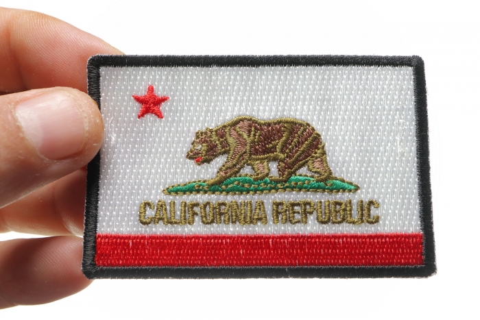California Republic Flag Patch shown on hand for size comparison