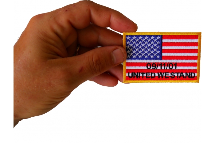 United We Stand 91101 Flag Patch shown on hand for size comparison