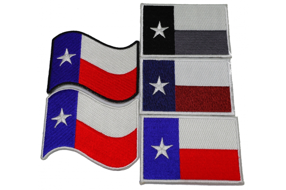 Set of 5 Texas Flag Patches Waving and Rectangular