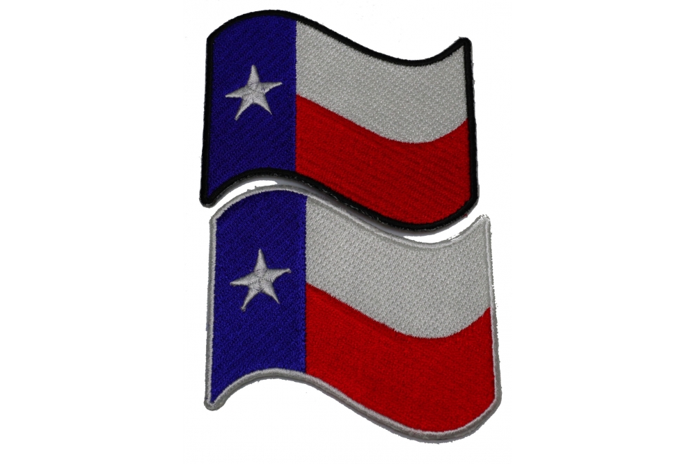 Waving Texas Flag Patches With Black and White Border Set Of 2