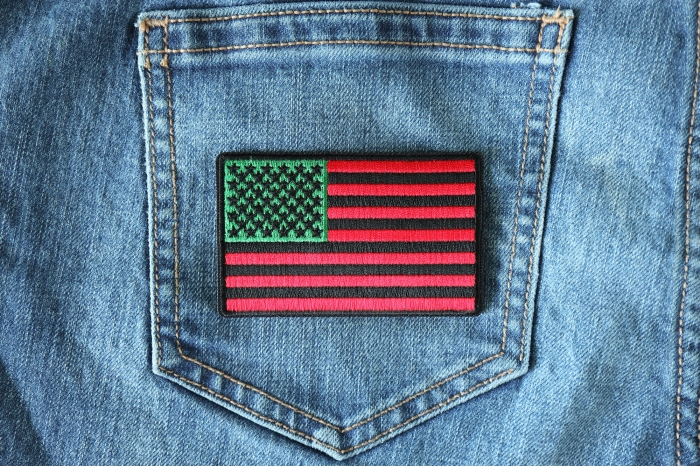 American Flag with African Colors Iron on Patch shown on jeans