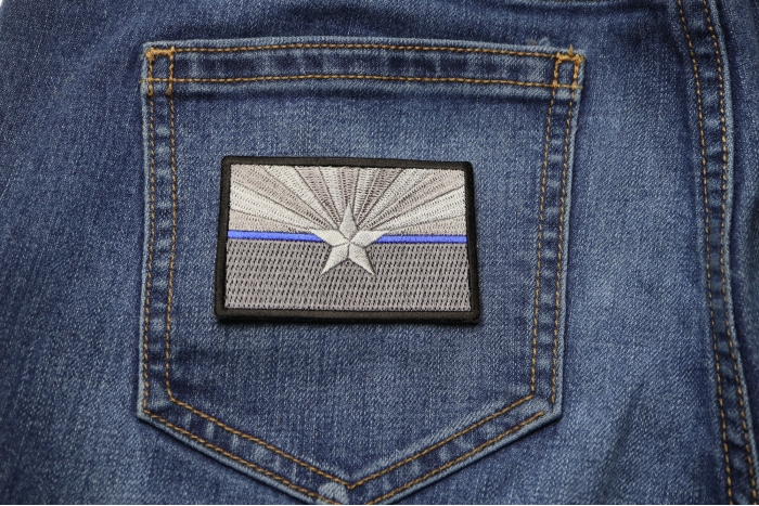 Arizona State Flag Blue Line Police Patch shown on jeans