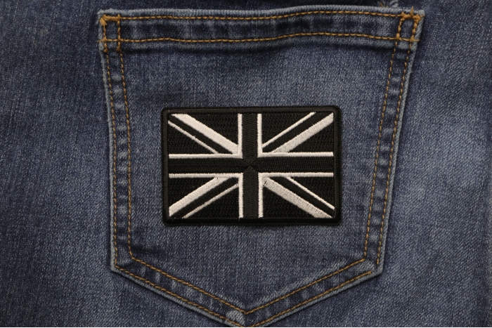 Black and White UK Flag Patch shown on jeans