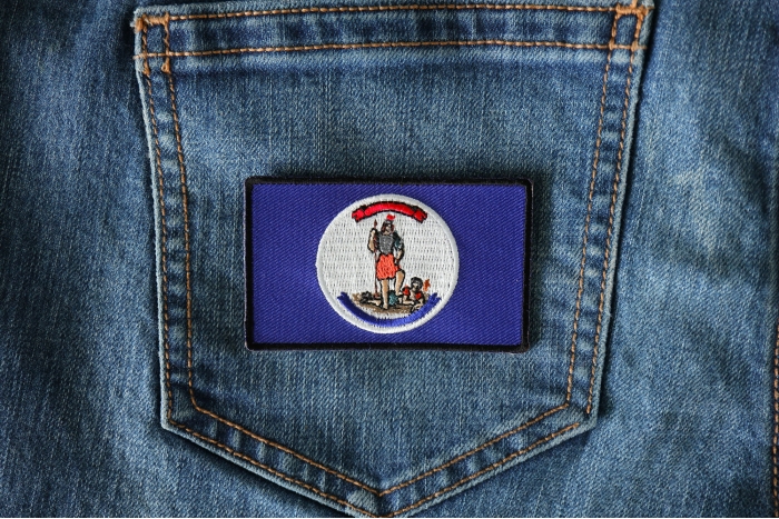 Historical Virginia Flag Iron on Patch shown on jeans