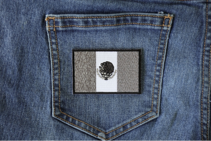 Mexican Flag in Black White and Gray shown on jeans