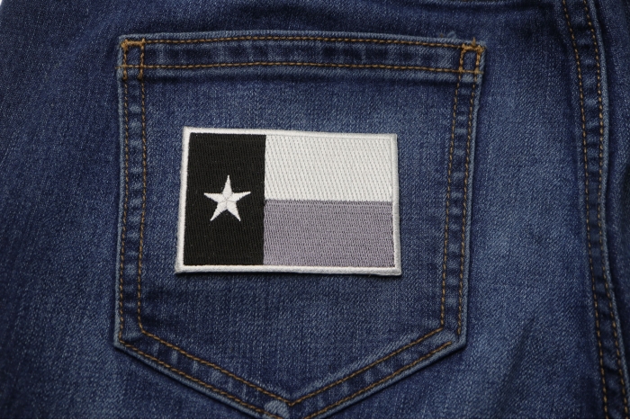 Monochrome Texas Flag Patch shown on jeans