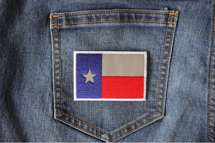 Texas Flag Iron on Patch Reflective shown on jeans