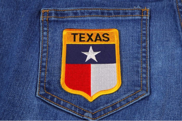 Texas Shield Patch shown on jeans