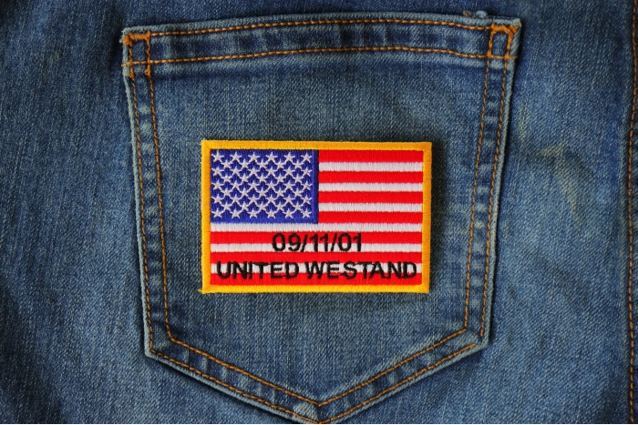 United We Stand 91101 Flag Patch shown on jeans