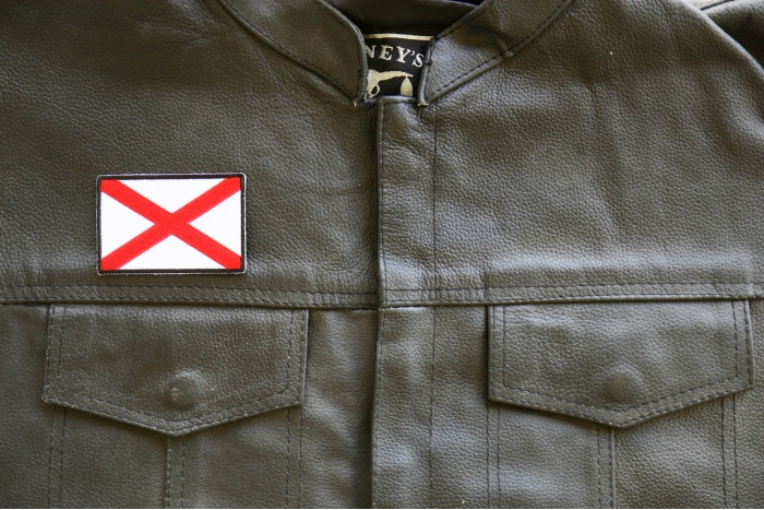 Alabama State Flag Patch shown on leather vest