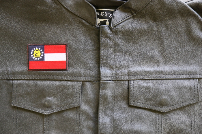 Georgia State Flag Patch shown on leather vest