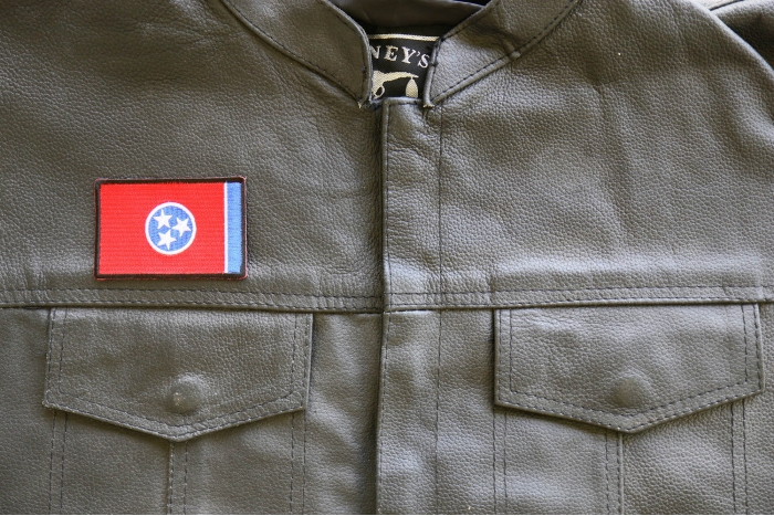 Tennessee State Flag Patch shown on leather vest