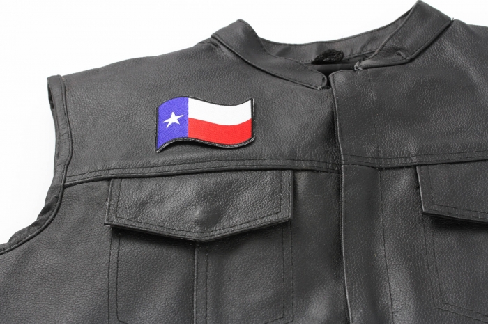 Waving Texas Flag Patch, Flag Patches shown on leather vest