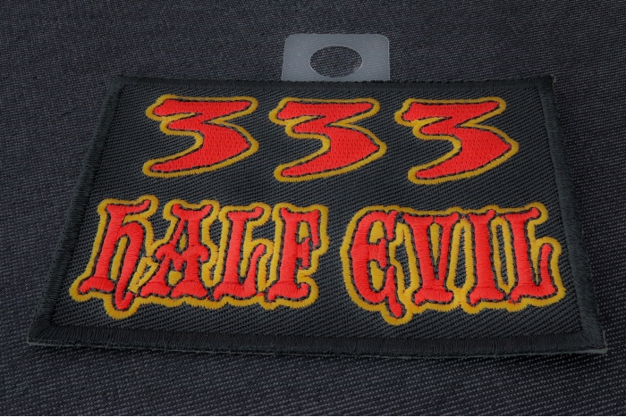 333 Half Evil Funny Iron on Patch diagonal view