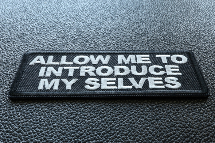 Allow me To Introduce My Selves Funny Iron on Patch diagonal view