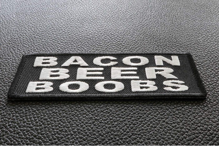Bacon Beer Boobs Funny Iron on Patch diagonal view