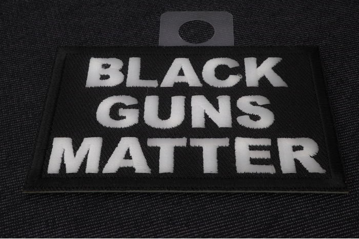Black Guns Matter Funny Iron on Patch diagonal view
