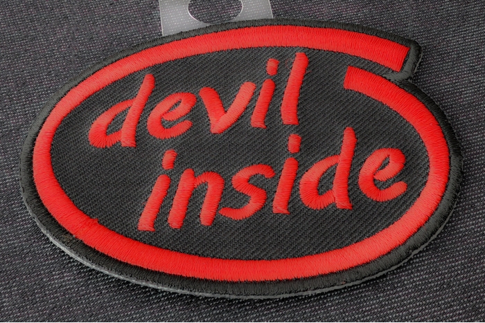 Devil Inside Funny Iron on Patch diagonal view