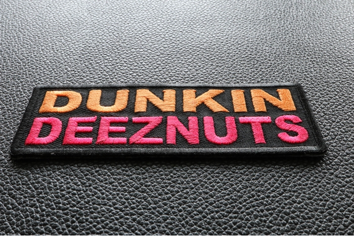 Dunkin Deeznuts Funny Iron on Patch diagonal view