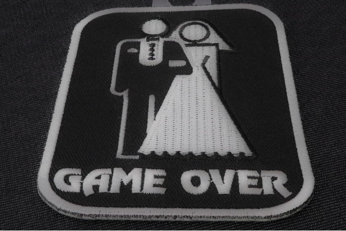 Game Over Marriage Funny Iron on Patch diagonal view