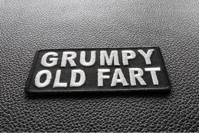 Grumpy Old Fart Funny Iron on Patch diagonal view