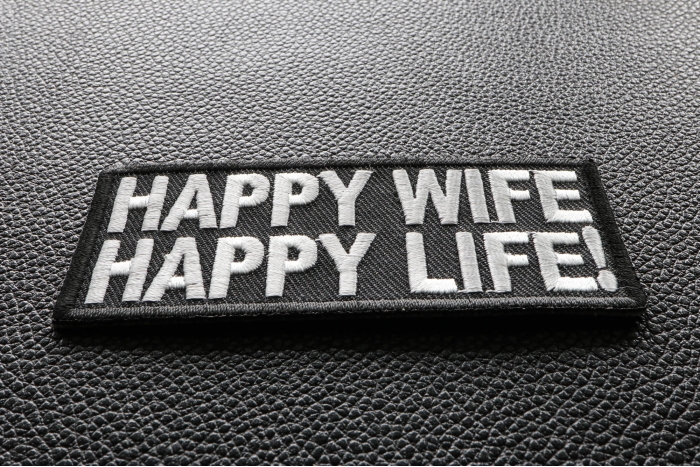 Happy Wife Happy Life Funny Iron on Patch diagonal view
