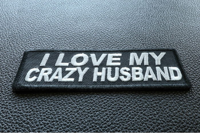 I Love My Crazy Husband Funny Iron on Patch diagonal view