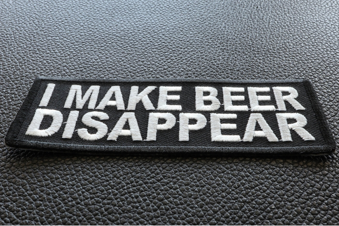 I Make Beer Disappear Funny Iron on Patch diagonal view