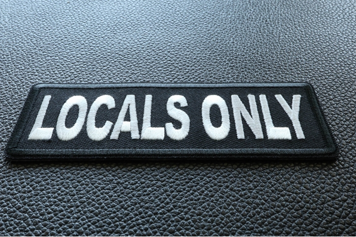 Locals Only Funny Iron on Patch diagonal view