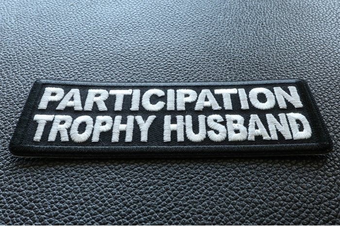 Participation Trophy Husband Funny Iron on Patch diagonal view