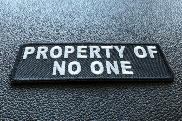 Property Of No One Funny Iron on Patch diagonal view