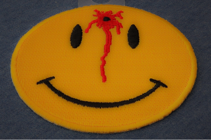 Shot Smiley Funny Iron on Patch diagonal view