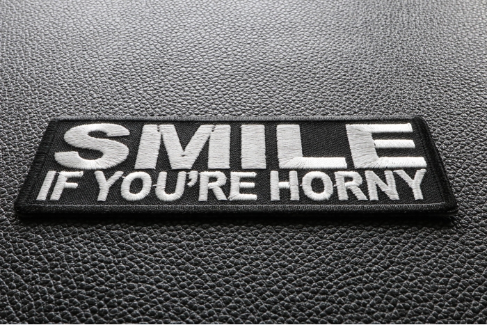 Smile If You're Horny Funny Iron on Patch diagonal view
