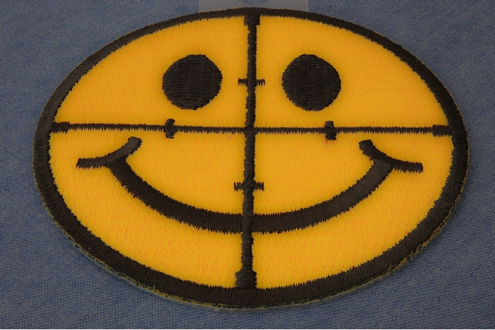 Sniper Scope Smiley Face Funny Iron on Patch diagonal view