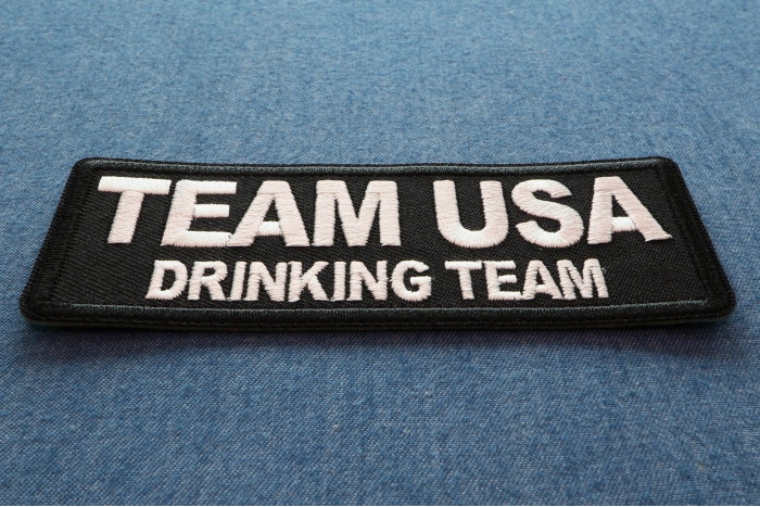 Team USA Drinking Team Funny Iron on Patch diagonal view