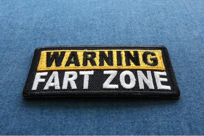 Warning Fart Zone Funny Iron on Patch diagonal view