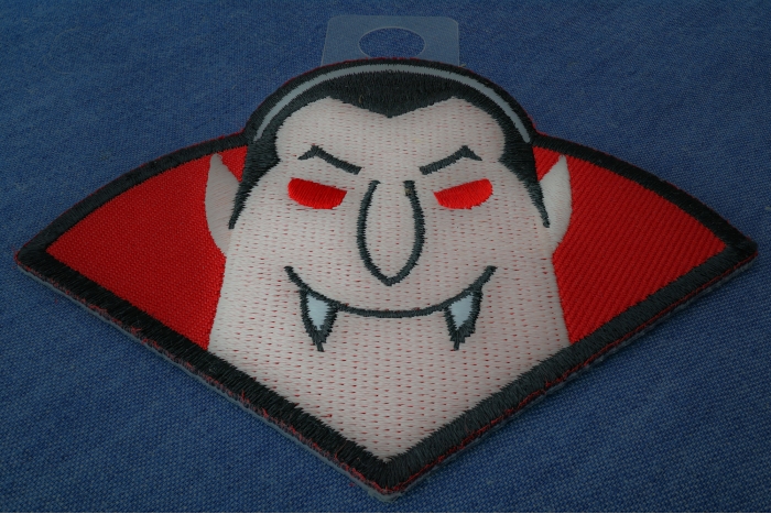 Whacky Dracula Vampire Iron on Funny Iron on Patch diagonal view