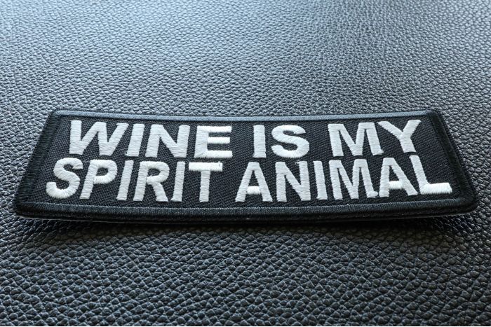 Wine is my Spirit Animal Funny Iron on Patch diagonal view