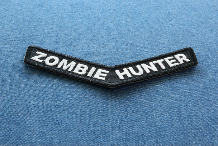 Zombie Hunter Funny Iron on Patch diagonal view