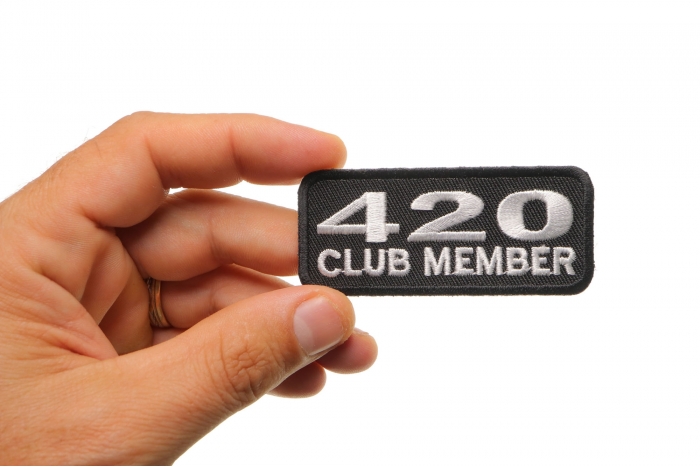 420 Club Member Patch, Funny Patches for Adults shown on hand for size comparison
